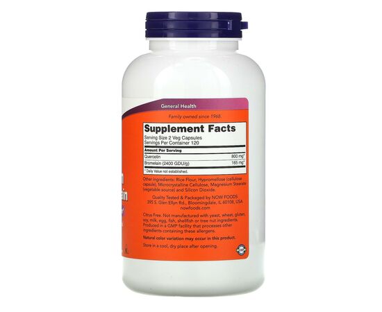 Now Foods, Quercetin + Bromelain, 240 rostlinných kapslí, složení