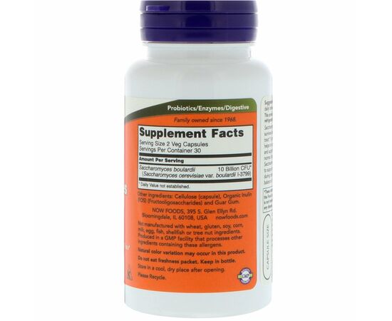 Now Foods Saccharomyces Boulardii, 5 mld. CFU, 60 Veg kapslí, složení