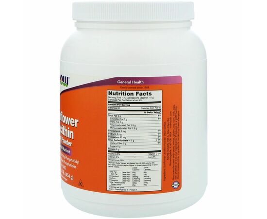 Now Foods Sunflower Lecithin (Slunečnicový Lecitin), Čistý prášek, 454 g, složení