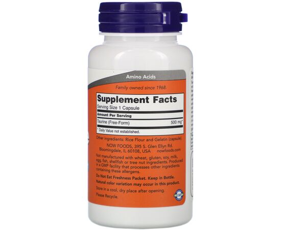 Now Foods, Taurine 500 mg, 100 kapslí, složení