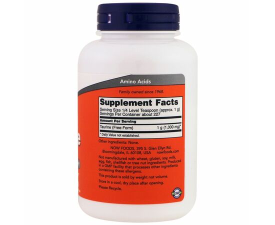Now Foods Taurin, čistý prášek, 227 g, složení