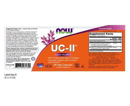 Now Foods UC-II® Type II Collagen, 60 rostlinných kapslí, složení