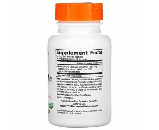 Doctor's Best, Ashwagandha Sensoril,125 mg, 60 veg.kapslí, složení