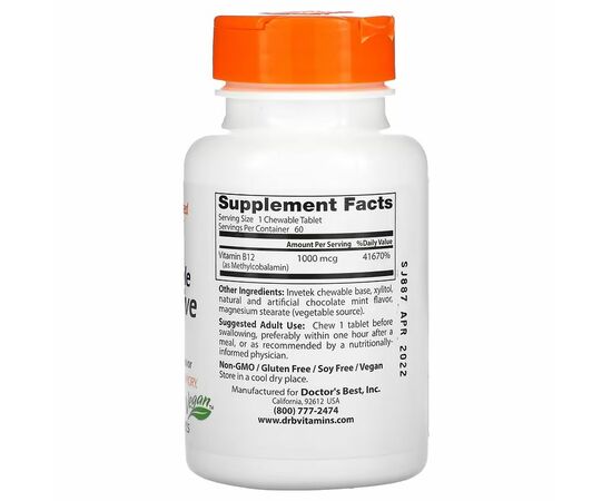 Doctor's Best Vitamin B12 1000 mcg, 60 žvýkacích tablet, složení
