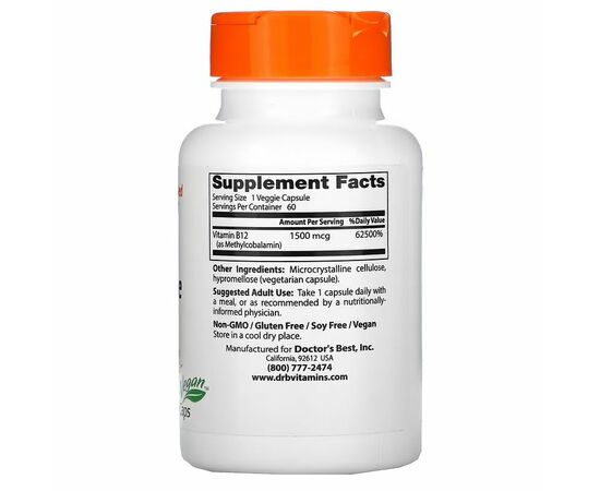 Doctor's Best, Vitamin B12 1500 mcg, 60 veg kapslí, složení