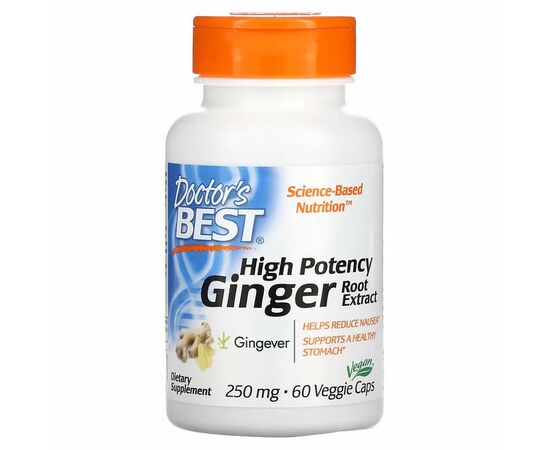 Doctor's Best, High Potency Ginger Root Extract, 250 mg, 60 rostlinných kapslí