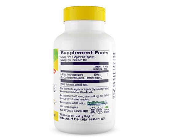 Healthy Origins L-Theanin 100 mg, 180 rostlinných kapslí, složení