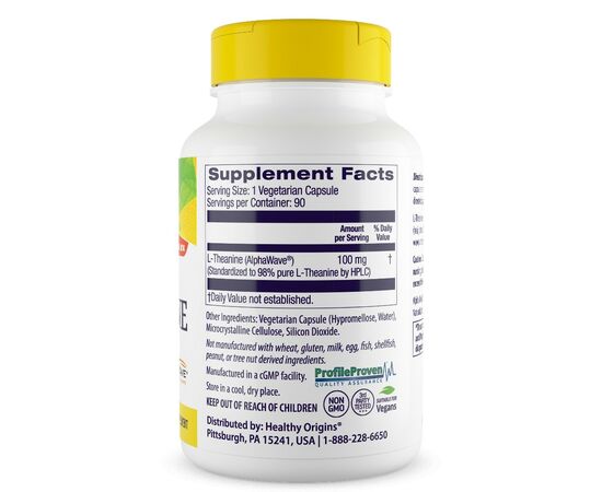 Healthy Origins L-Theanin 100 mg, 90 rostlinných kapslí, složení