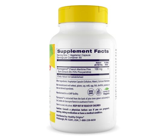 Healthy Origins Pycnogenol 100 mg, 60 rostlinných kapslí, složení