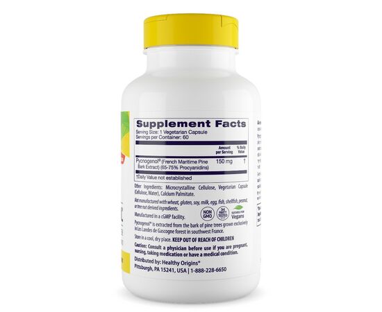 Healthy Origins, Pycnogenol 150 mg, 60 veg.kapslí, složení