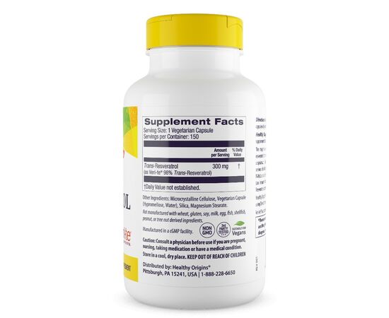 Healthy Origins Active Trans Resveratrol 300 mg, 150 veg.kapslí, složení