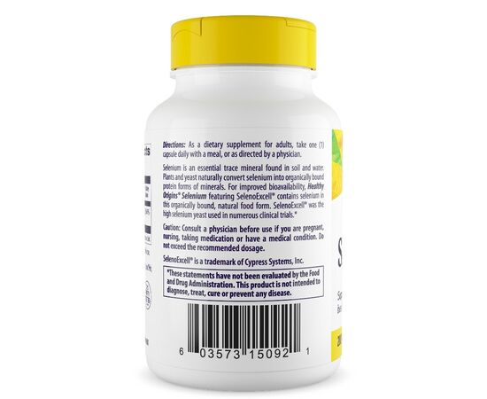 Healthy Origins, Selen SelenoExcell 200 mcg, 180 kapslí, zadní strana