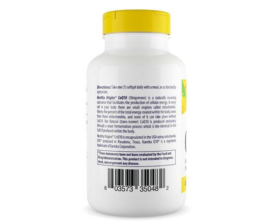 Healthy Origins, Koenzym Q10 Kaneka 200 mg, 60 kapslí, zadní strana