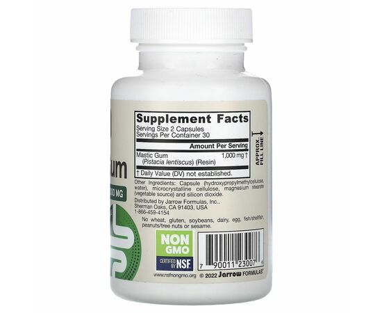 Jarrow Formulas, Mastic Gum (masticha), 500 mg, 60 rostlinných kapslí, složení