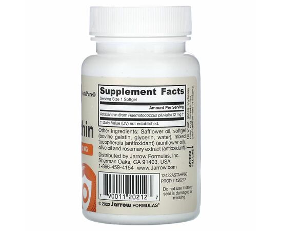 Jarrow Formulas, Astaxanthin, 12 mg, 60 softgel kapslí, složení