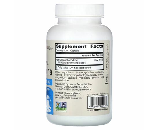 Jarrow Formulas, Ashwagandha (KSM-66), 300 mg, 120 rostlinných kapslí, složení