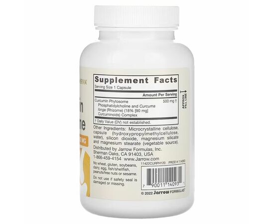 Jarrow Formulas, Curcumin Phytosome, 500 mg, 120 rostlinných kapslí