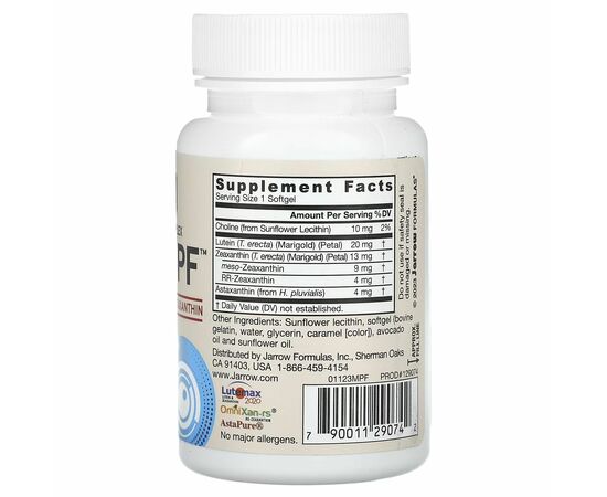 Jarrow Formulas, MaculaPF, karotenoidní komplex, 30 softgel kapslí, složení