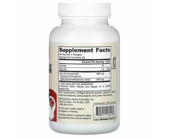 Jarrow Formulas, Max DHA, 180 softgel kapslí, složení