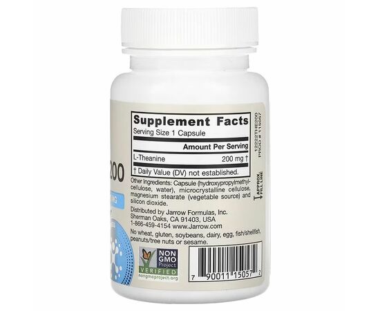 Jarrow Formulas, Theanin 200, 200 mg, 60 rostlinných kapslí, složení