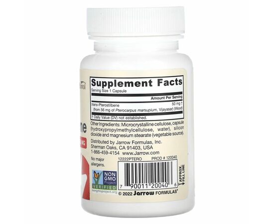 Jarrow Formulas, Trans-Pterostilbene, 50 mg, 60 rostlinných kapslí, složení