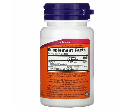 NOW Vitamin A&D, 100 softgel kapslí, složení