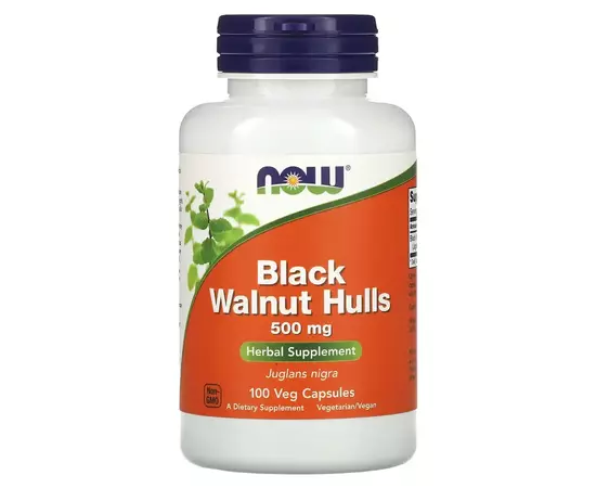 NOW Foods, Black Walnut Hulls, 500 mg, 100 rostlinných kapslí