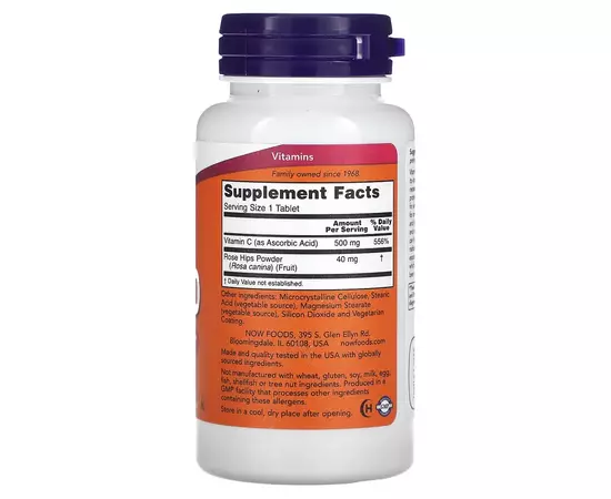 NOW Foods, C-500, Vitamin C, 500 mg s šípky, 100 tablet, složení