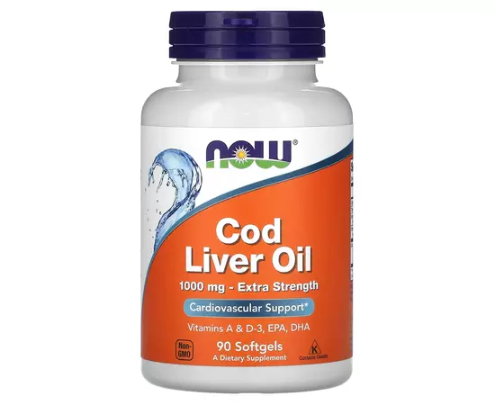 NOW Foods, Cod Liver Oil (olej z tresčích jater), Extra Strength, 1,000 mg, 90 softgel kapslí