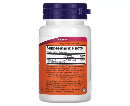 NOW Foods, Methyl B-12, Extra Strength , 1000 mcg, 100 pastilek, složení