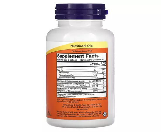 NOW Foods, Omega 3-6-9, 1000 mg, 100 softgel kapslí, složení