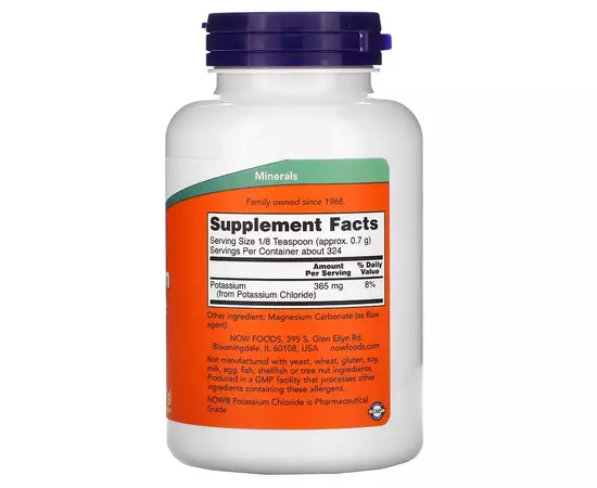 Now Foods Potassium Chloride 227 g, prášek, složení