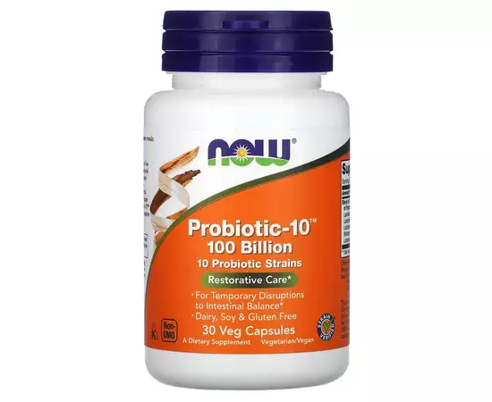 NOW Foods, Probiotic-10, 100 Billion, 30 rostlinných kapslí