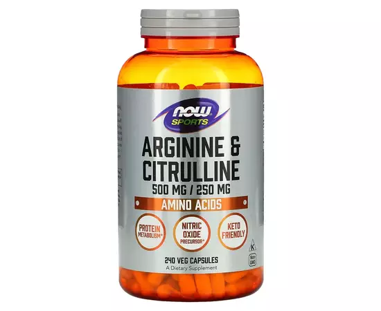 NOW Foods, Arginin + Citrulin (500 / 250 mg), 240 rostlinných kapslí