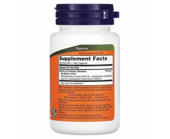 NOW Foods, Woman’s probiotics, 20 miliard CFU, 50 rostlinných kapslí, složení