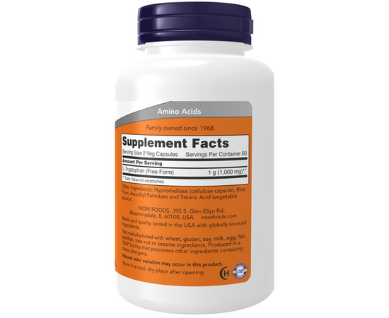 NOW Foods, L-Tryptofan, 500 mg, 120 rostlinných kapslí,složení