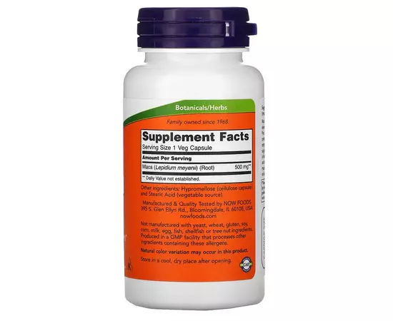 NOW Foods, Maca, 500 mg, 100 rostlinných kapslí, složení