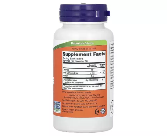 NOW Foods, Spirulina, 500 mg, 100 tablet, složení
