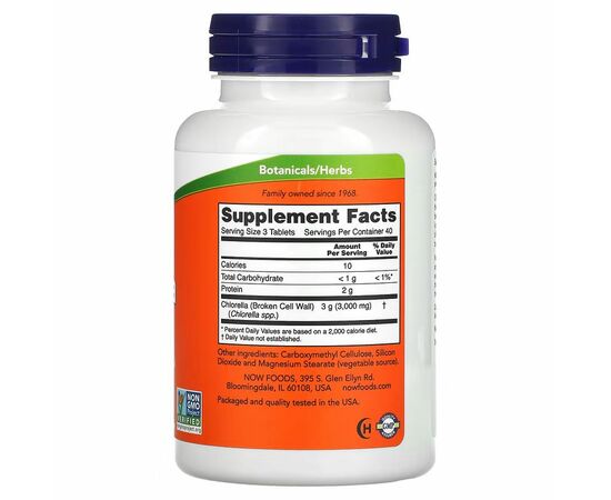 NOW Foods, Chlorella, 1 000 mg, 120 tablet, složení