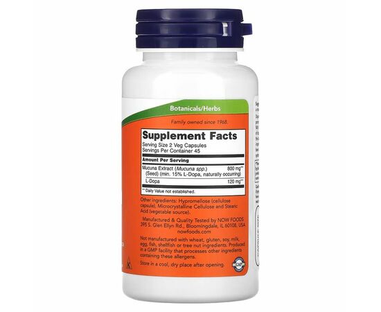 NOW Foods, Dopa Mucuna, 90 rostlinných kapslí_slozeni