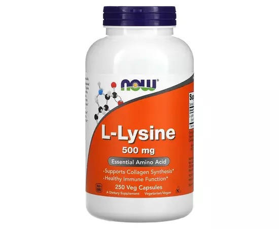 NOW Foods, L-lysin, 500 mg, 250 rostlinných kapslí