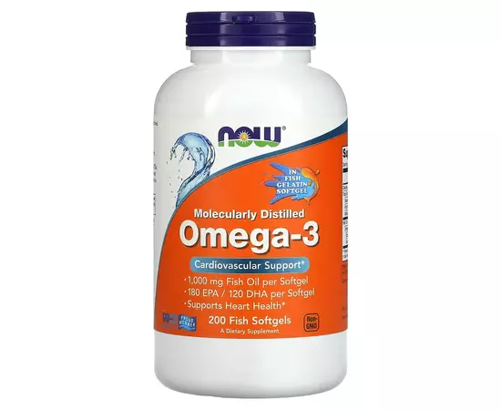 Now Foods, Omega-3 rybí olej, 1000 mg, 200 rybích softgel kapslí
