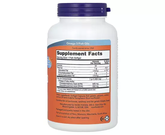 NOW Foods, Ultra Omega 3 (rybí olej), 180 rybích softgel kapslí, složení