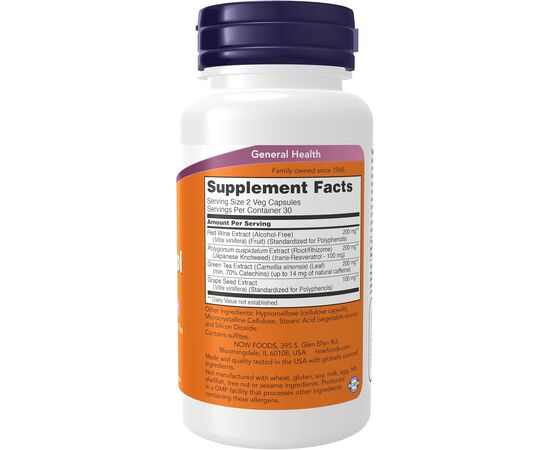 NOW Foods, Natural Resveratrol, 50 mg 60 rostlinných kapslí, složení
