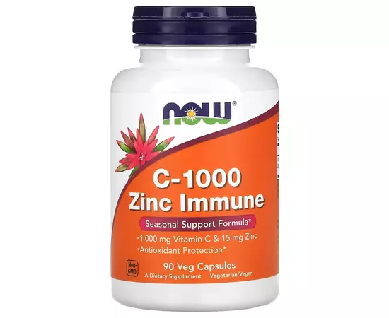 NOW Foods, Vitamín C 1000 mg a zinek 15 mg, 90 rostlinných kapslí