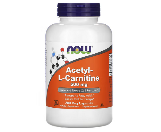 NOW Foods, Acetyl L-Carnitin, 500 mg, 200 rostlinných kapslí