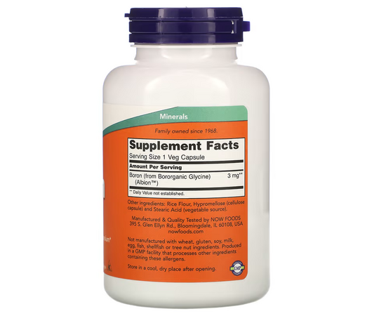 NOW Foods, Bor, 3 mg, 100 rostlinných kapslí, složení