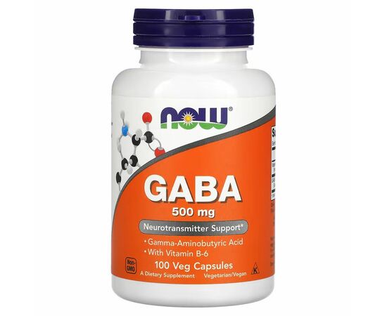 NOW Foods, GABA s vitamínem B6, 500 mg, 100 rostlinných kapslí