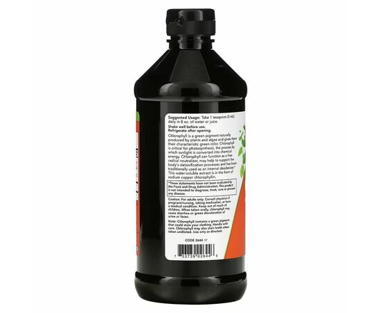 NOW Foods, Liquid Chlorophyll, Natural Mint (přírodní máta), 473 ml, zadní strana