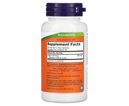 NOW Foods, Moringa Leaf, 90 rostlinných kapslí, složení